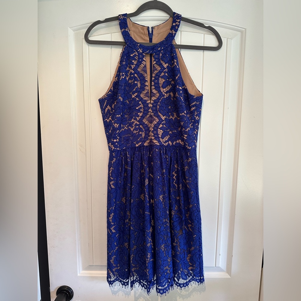 BCBG purple lace overlay cocktail dress